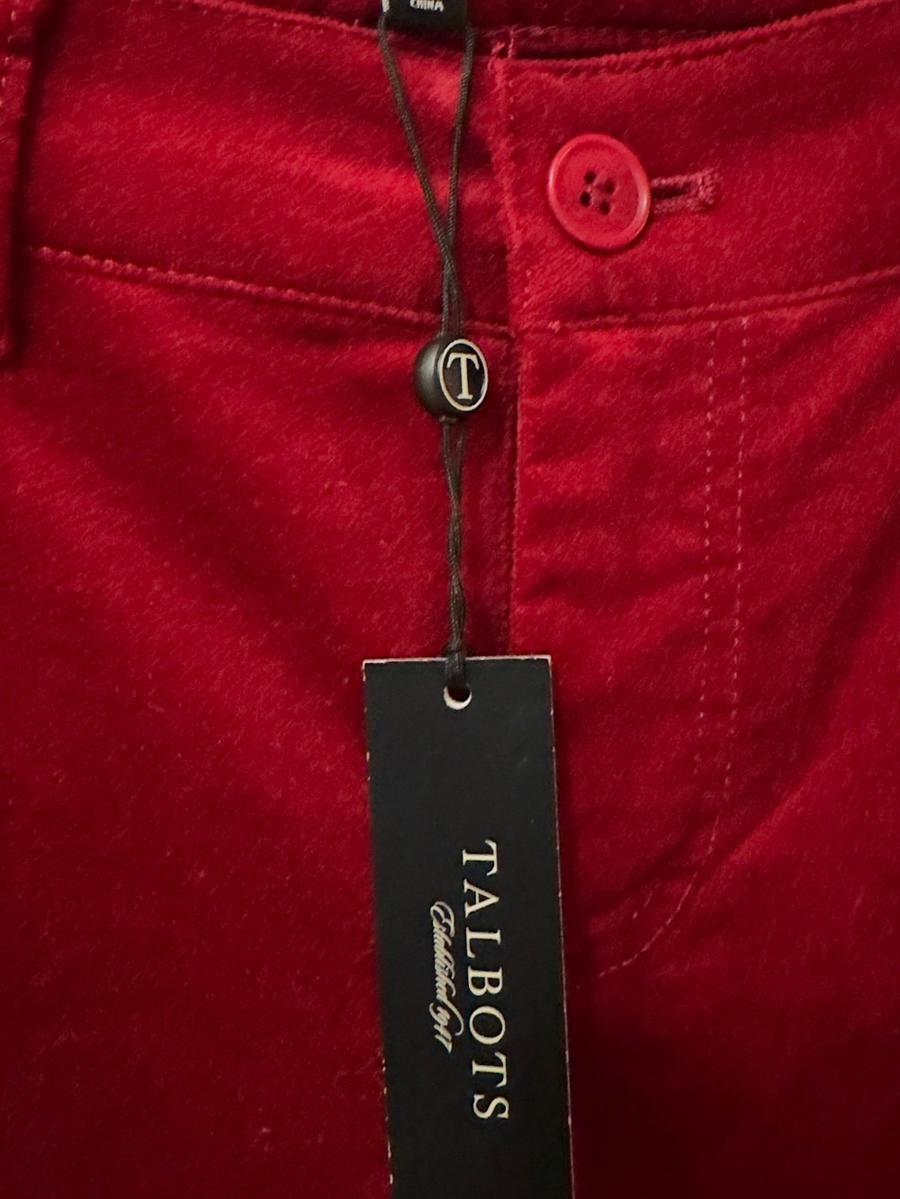 Talbots | NWT 98% Cotton Signature Wine Red     Velour Straight Leg Pants (sz 6) - Picture 4 of 14